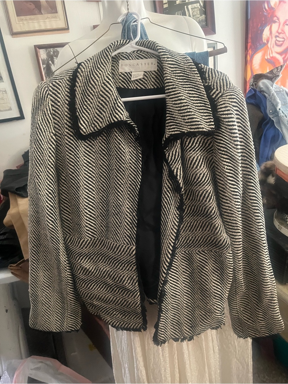 Doncaster Black & Cream Textured Open-Front Jacket